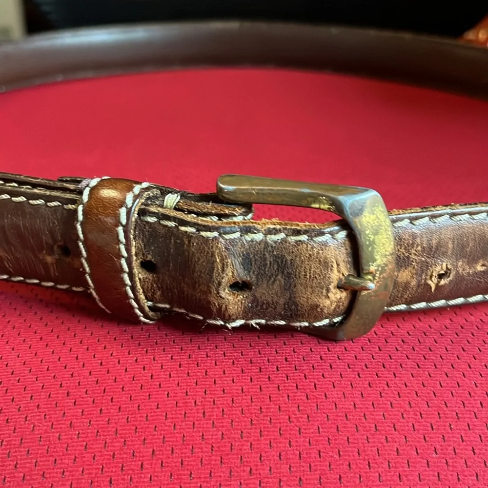 Vintage Ralph Lauren Leather Belt Men's Brown Gold tone Buckle Length: 49